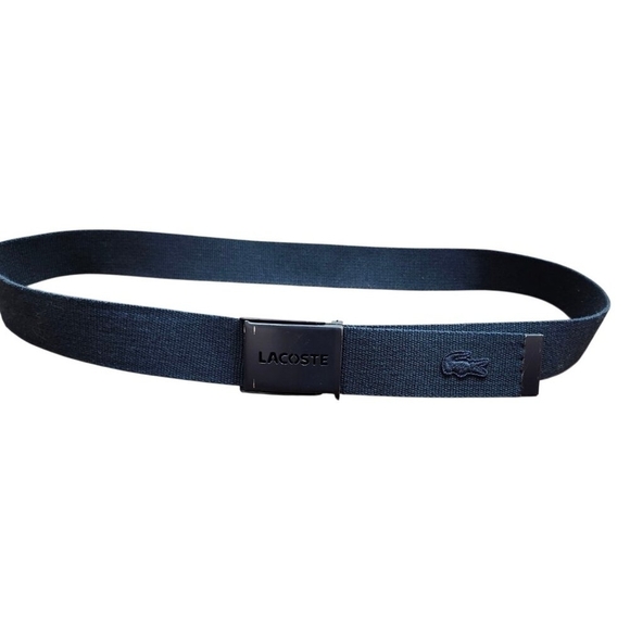 Lacoste Men’s Navy Blue Webbed Belt | Silver Logo Buckle Casual Designer Accesso - Picture 3 of 11